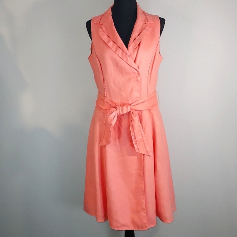 Jones New York Signature Petite Sleeveless Linen V-Neck Wrap Dress Size 12P